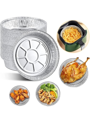 MAKINGTEC Aluminum Foil Tray Round,50pcs 6 Inch Round Aluminum Disposable Foil Pans Oil-Proof Aluminum Foil Tin Box, Pie Plates Foil Trays for Baking, Cooking, Oven, Air Fryer