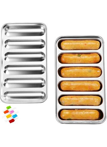 ELECDON Sausage Mold,Non-Stick Stainless Steel Baking Pan Food Mold for Homemade Hot Dogs, Hot Dog Bun, 4 Inch, With a silicone oil brush (Random Color)