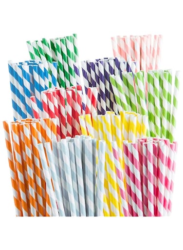 ELECDON 200 Biodegradable Paper Straws-10 Color Stripes Durable and Environmentally Friendly-Rainbow Straws and Party Decorations