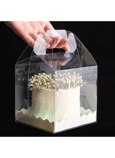 DZOZO 10 Pack 4" Clear Plastic Square Cake Boxes with Handle and Base for Wedding Birthday Baby Shower