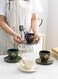 Luxury Arabic Gold Handle Ceramic Tea Cup Sets With Saucers Blue