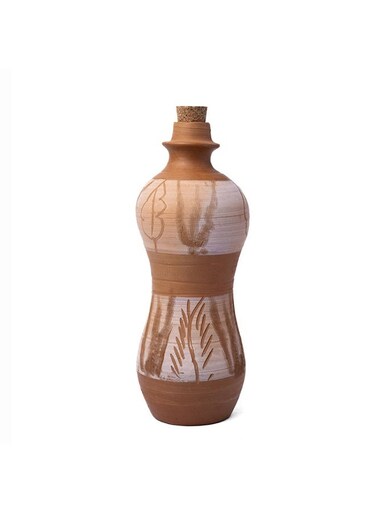 Terracotta Water Bottle Handmade   Mitti Bottle with Cork Stopper   Sculpted Premium Design   Two-Tone Leaf Art Design   Natural Cooling   Eco-Friendly   800ml
