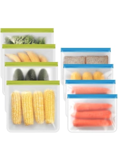 Azonee 8 Pack Reusable Food Storage Bags, Reusable Freezer Bag Seal &amp; Leak Proof, BPA Free Reusable Storage Bag for Lunch Marinate Food Travel, Marinate Meats, Salad, Fruit
