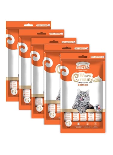 Grain Zero Creamy Lickable Cat Treats, Salmon, 5 x15Gm   Rich In Protein, Promotes Hydration, No Artificial Preservatives   Best For Training And Bonding   For Kitten &amp; Adult
