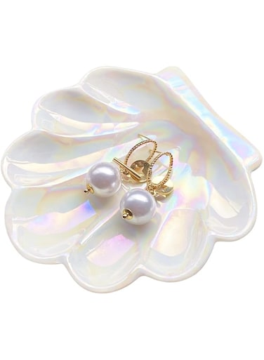 OHCCYML Jewelry Dish Tray, Ceramic Trinket Dish, Ring Dish, Small Jewelry Plates for Earing Necklace Bracelet, Decorative Jewelry Tray Gift for Wedding Party Mom Woman Girl (Pearl White)