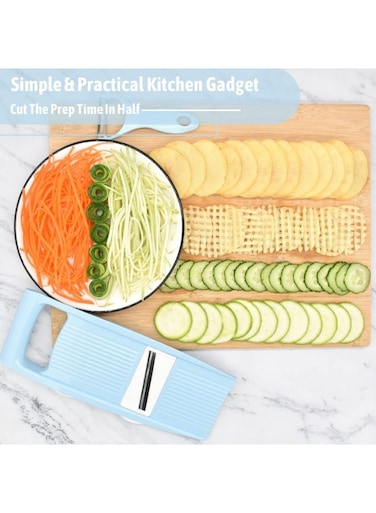 in 1 Mandoline Slicer for Kitchen, Vegetable Slicer Multi Blade Potato Chip, Veggie shredder, Vegetable Cutter, Julienne Shredder and peeler For Small Job In Kitchen Blue