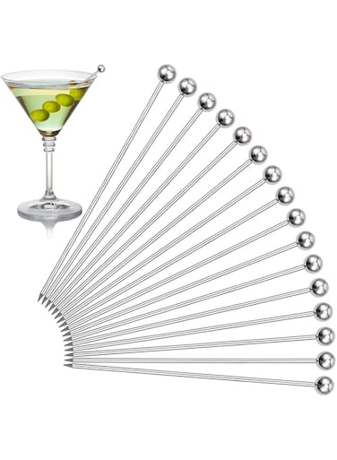 FFNIU Bar Picks for Drinks - Rustless and Dishwasher Safe - 16PCS Upgrade Reusable Stainless Steel Martini Olive Cocktail Picks