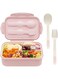Bento 3-Compartment Plastic Lunch Box for Kids with Spoon &amp; Fork (Pink)