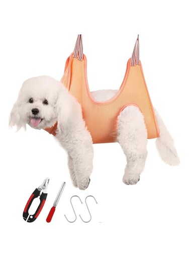 KASTWAVE Dog Hammock, Pet Dog Grooming Hammock Harness for Cats &amp; Dogs, Dog Sling for Grooming, Dog Hammock Restraint Bag with Nail Clippers/Trimmer, Nail File, Pet Comb, Ear/Eye Care (Size：S)
