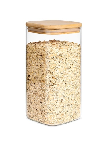 ComSaf 1500ml Glass Storage Jars with Bamboo Lid, Clear Food Storage Container Jar with Sealing Lid for Noodles Flour Cereal Rice Sugar Tea Coffee Beans, Set of 1