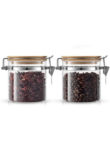 Excefore Glass Jars With Bamboo Lids (19oz). 2PC Set of Airtight Storage Jars with Clamp Lids for Pantry Food Storage. Air Tight Sealable Glass Canisters Containers for Kitchen Organization