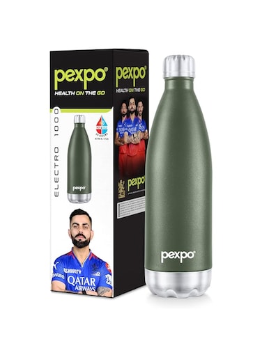 Pexpo Electro Pro Hot &amp; Cold ISI Certified   Stainless Steel Water Bottle -1000ml Military Green   Thermoflask   Office Bottle   Workout   Travelling   Home   Limited RCB Edition