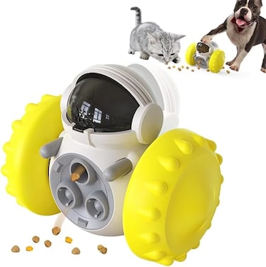 AMERTEER Treat Dispensing Puzzle Toys   Small &amp; Medium Dogs and .s   Interactive Chase Toys, Barbell &amp; Robot-Shaped Slow Feeder Alternative to Improve Pet Digestion and Mental Stimulation (Yellow)