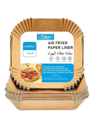 Solarae Disposable Air Fryer Paper Liner, 100 Pcs Air Fryer Disposable Paper Liner, Baking Paper for Air Fryer Water-proof, Food Grade Parchment Paper box Square, Non-Stick and Oil-Proof