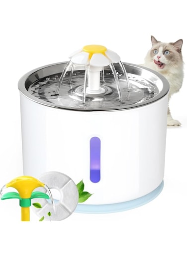 BIGTHREE Cat Drinking Fountain, Dog and Cat Water Fountain for Drinking, Stainless Steel LED Quiet Cat Drinking Fountain Visible Cistern, 4 Modes, Quadruple Filtration, LED No Water Indicator
