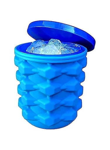 Mimapac The Ultimate Ice Cube Maker Silicone Bucket with Lid Makes Small Size Nugget Chips for Soft Drinks, Cocktail Ice, Wine On Crushed Cylinder Trays, Cup Mold, Holder