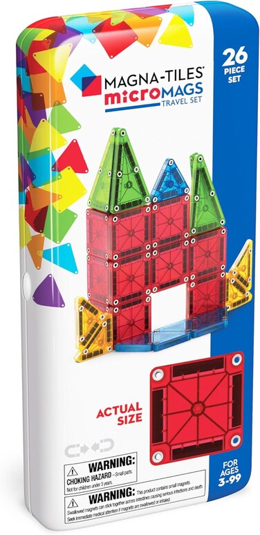 microMAGS 26-Piece Travel Magnetic Construction Set &ndash; Bold Colors, The Original Magnetic Building Brand