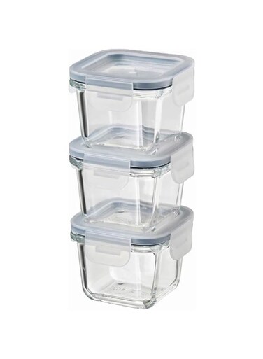 IKEA ASIA 365+ Food container with lid, SquareGlass 180ml, Set of 3