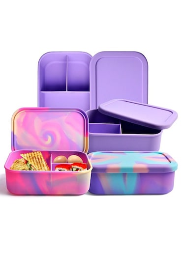 100% Food Grade Leak-Proof Silicone Colourful Bento Box Lunchbox, For Child And Adult, 3 Compartment, Choose from 2 Colors, BPA Free, Leak-proof, Portable