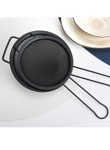 2-Piece Fine Mesh Black Strainer with Hanging Loop Set, 16cm,and 18cm