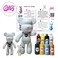 DIY Fluid Acrylic Pouring Paint BEAR-FAMILY Classic 33cm Bear + 18cm Bear + Keychain Bear + 8 bottles paint: Rose-Red, Lemon-Yellow, Black, White, Dark-Green, Orange, Light-Blue, Gold.