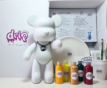 DIY Fluid Acrylic Pouring Paint BEAR Joy 33cm Piggy Bank Kit: Orange, Lemon-Yellow, Gold, Dark-Green, Rose-Red.