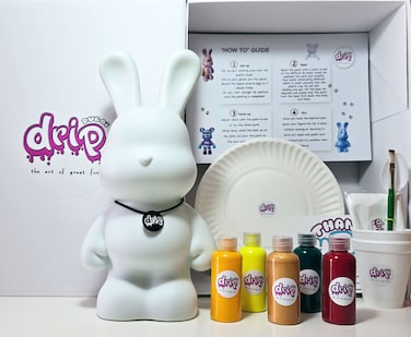 DIY Fluid Acrylic Pouring Paint BUNNY Joy 33cm Money Saver Kit: Orange, Lemon-Yellow, Gold, Dark-Green, Rose-red.