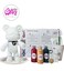 DIY Fluid Acrylic Pouring Paint COOL-BEAR Happiness 23cm Piggy Bank Kit + Toy Keychain and Glitter: Rose-red, Gold, Dark-Green.