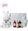 DIY Fluid Acrylic Pouring Paint COOL-BUNNY Happiness 23cm Piggy Bank Kit + Toy Keychain and Glitter: Rose-Red, Gold, Dark-Green.