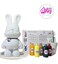 DIY Fluid Acrylic Pouring Paint COOL-BUNNY Joy 33cm Piggy Bank Kit, Orange, Lemon-Yellow, Gold, Dark-Green, Rose-Red.