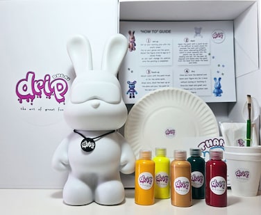 DIY Fluid Acrylic Pouring Paint COOL-BUNNY Joy 33cm Piggy Bank Kit, Orange, Lemon-Yellow, Gold, Dark-Green, Rose-Red.