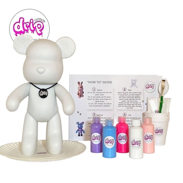 DIY Fluid Acrylic Pouring Paint Bear 33cm Money Saver Kit, Purple, Light-Blue, Fluorescent-Pink, White, Light-Pink.