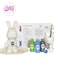DIY Fluid Acrylic Pouring Paint Cool-Bunny 23cm Piggy Bank Kit + Toy Keychain and Glitter: Light-Blue, Green, Silver.