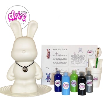 DIY Fluid Acrylic Pouring Paint Bunny 33cm Money Saver Kit, Dark-Blue, Light-Blue, Green, Black, Silver.