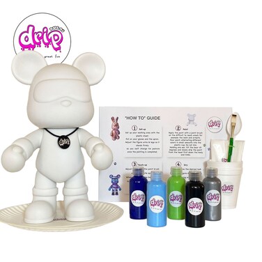 DIY Fluid Acrylic Pouring Paint Cool-Bear 33cm Money Saver Kit, Dark-Blue, Light-Blue, Green, Black, Silver.