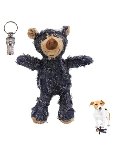 PETSARY Indestructible Robust Bear Toy and 1 Pcs Pet ID Tag Gift - Durable Heavy Chewers Bear Unbreakable Plush Toy - Soft Stuffed Animal Teething - Bear Ripped Denim Look Tough Toy (&lrm;Blue and Navy)