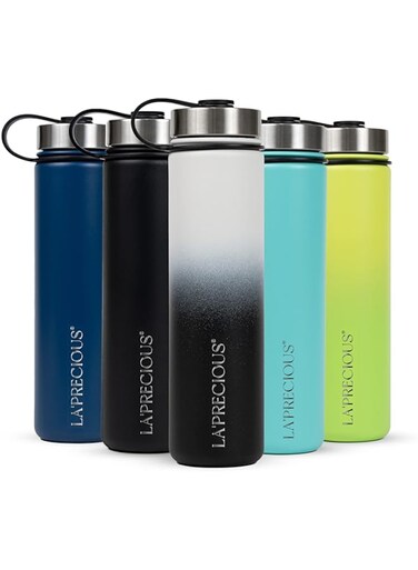 LA&rsquo; PRECIOUS Stainless Steel Water Bottle 18/8 Food Grade Material, Rust Proof, Leakproof,(750ML - 1200ML) - Keeps Liquids Hot or Cold for Several Hours. (750ML, Black/White)