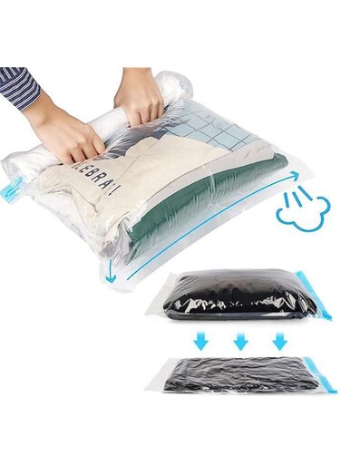 Vacuum Storage Bags for Clothes - Travel Accessories -Luggage Packing Compression Vacuum Sealed Bag, 5 Pack Roll Up Space Saver Bags,Travel Essentials/Home Storage Organizer, No Vacuum Pump Needed