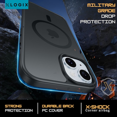 XLogix FrostX for iPhone 15 Case, Frosted Black - Slim Protective Cover with MagSafe Compatibility   Shockproof &amp; Scratch-Resistant Design, FrostX Series