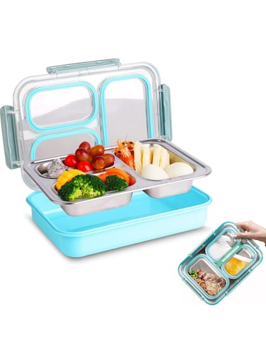 Bento box, Lunch Box 304 Stainless Steel, Leak-proof Thermal Insulation Bento lunch box 3 Compartments Lunch Container for Adults,Food-Safe Materials,1200ml Blue