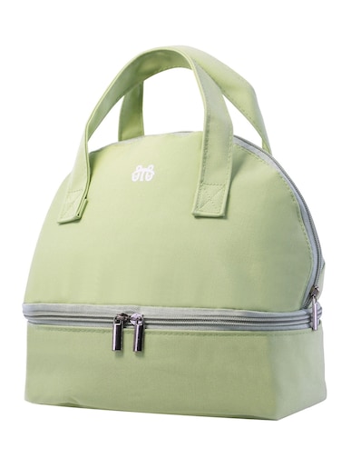 Green Insulated Lunch Bag Double Deck Simple Bento Cooler Bag Leakproof Lunch Tote Bag for Lunch Box for Women Men Adult Picnic Working Hiking Beach