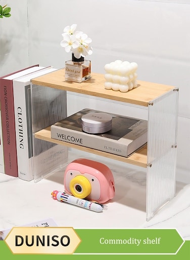 Desktop storage rack, double layer kitchen seasoning sorting rack, multifunctional dressing table storage rack, suitable for offices, kitchens, bedrooms, bathrooms, 28 * 14 * 34cm