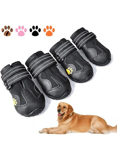 XSY&amp;G Dog Boots,Waterproof Dog Shoes,Dog Booties with Reflective Velcro Rugged Anti-Slip Sole and Skid-Proof,Outdoor Dog Shoes for Medium to Large Dogs 4Ps-Size6