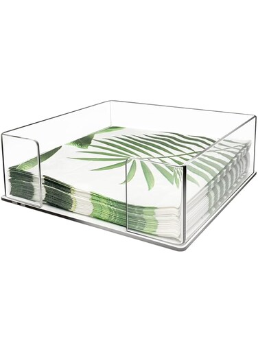Simetufy Napkin Holder, Acrylic Luncheon Napkins Holder for Table and Kitchen, Table Top Napkin Holders, Tissue Dispenser, Napkin Tray for for Bathroom, Kitchen, Parties, Weddings, Events 7 x 7 inches