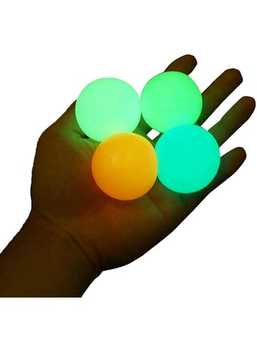 Hutx Glow In The Dark Sticky Ceiling Balls, Stress Balls For Adults And Kids Toys (4 Pieces)