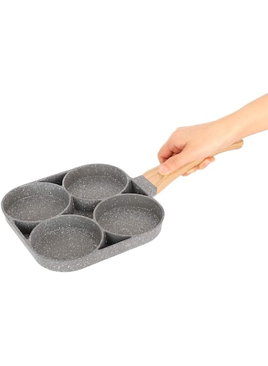 Frying Pot Long‑Lasting Cooking Pan Cooking Utensils with Wood Handle 4-Hole Sandwiches Pancakes for Burgers