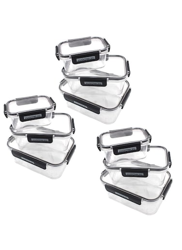 Auroware 9 Set Storage Sealed Crisper Container with Leak proof Lid 500ml 1 Liter 2 Liter kitchen Organization Transparent BPA Free Airtight Stain Shatter Resistance