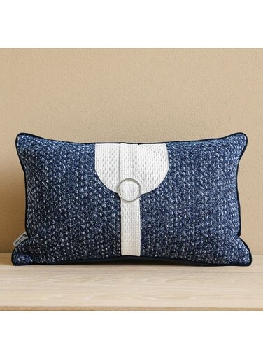 HOME Patchwork Filled Cushion - Blue 30x50 cm   Decorative Rectangular Pillow For Sofa   Soft Polyester Cushion For Home Decor   Stylish Accent Cushion