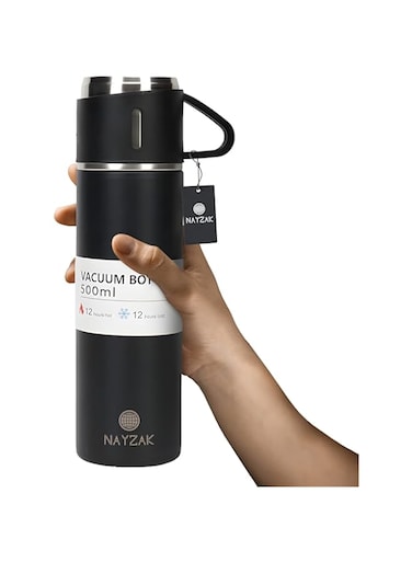 NAYZAK Thermos Stainless Steel 500ml Vacuum Insulated Bottle with Cup for Coffee Hot drink and Cold drink water flask (BLACK)