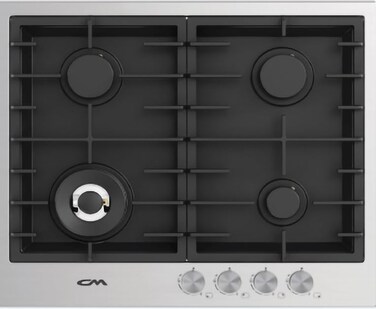 CM TWIN INOX 60 4B 60cm Stainless Steel Gas Hob &ndash; 4 Burner Cooktop with Cast Iron Pan Supports &amp; Safety Device